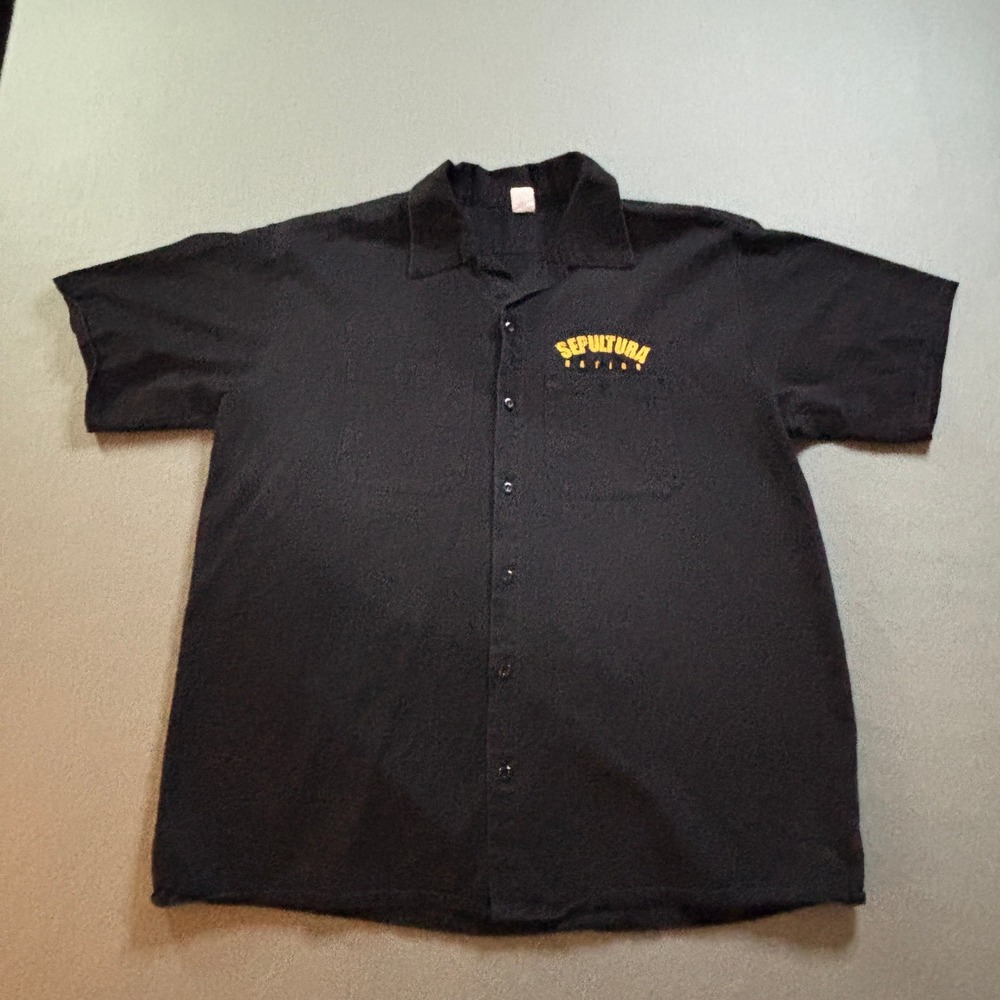 VTG Y2K Sepultura Nation Mens XL Black Short Sleeve Work Shirt Metal Rock RARE